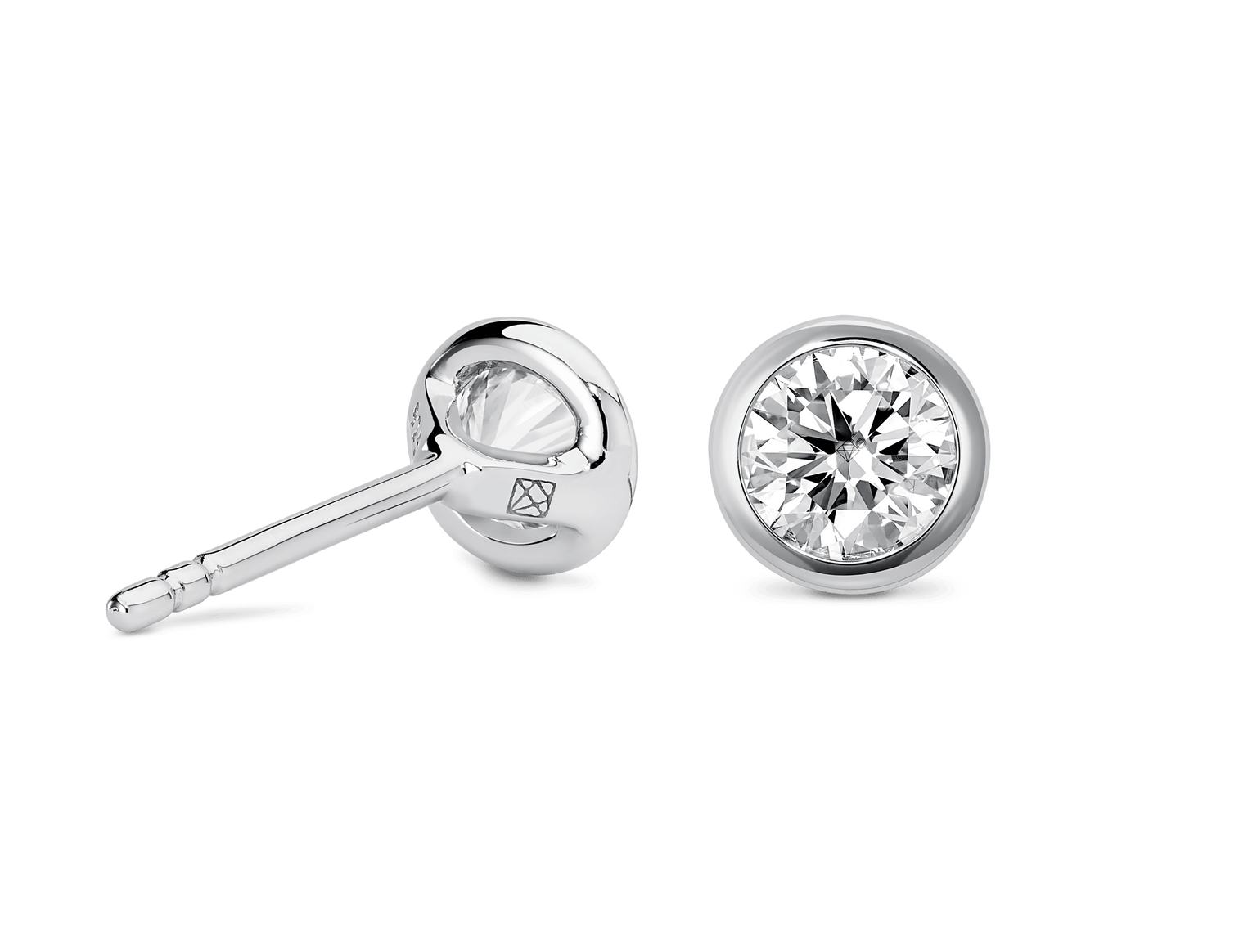 Back view of Lightbox Basics sterling silver 1/2 carat total weight round brilliant bezel studs with white diamonds