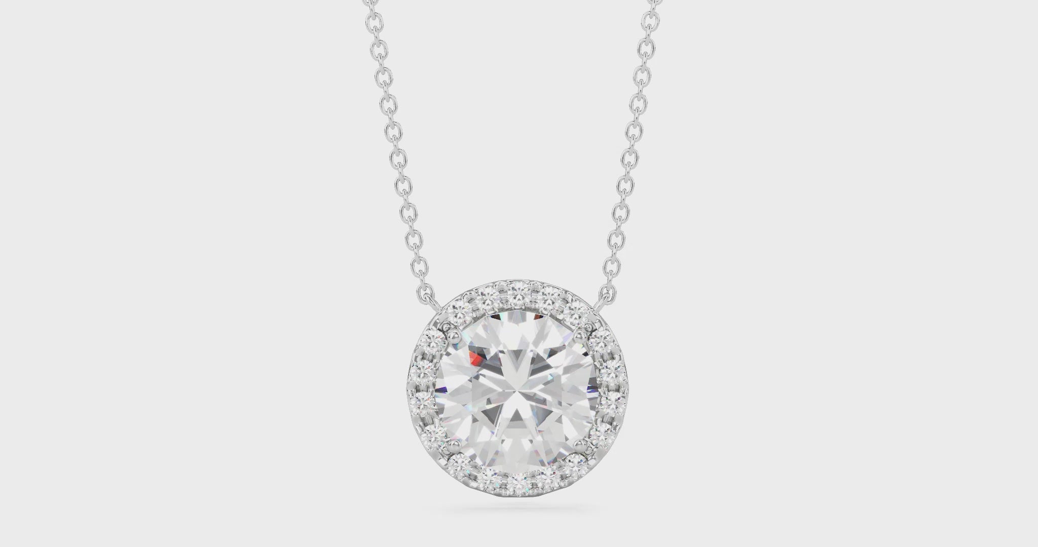 2 carat total weight white round brilliant halo diamond pendant in 14k white gold 360 video