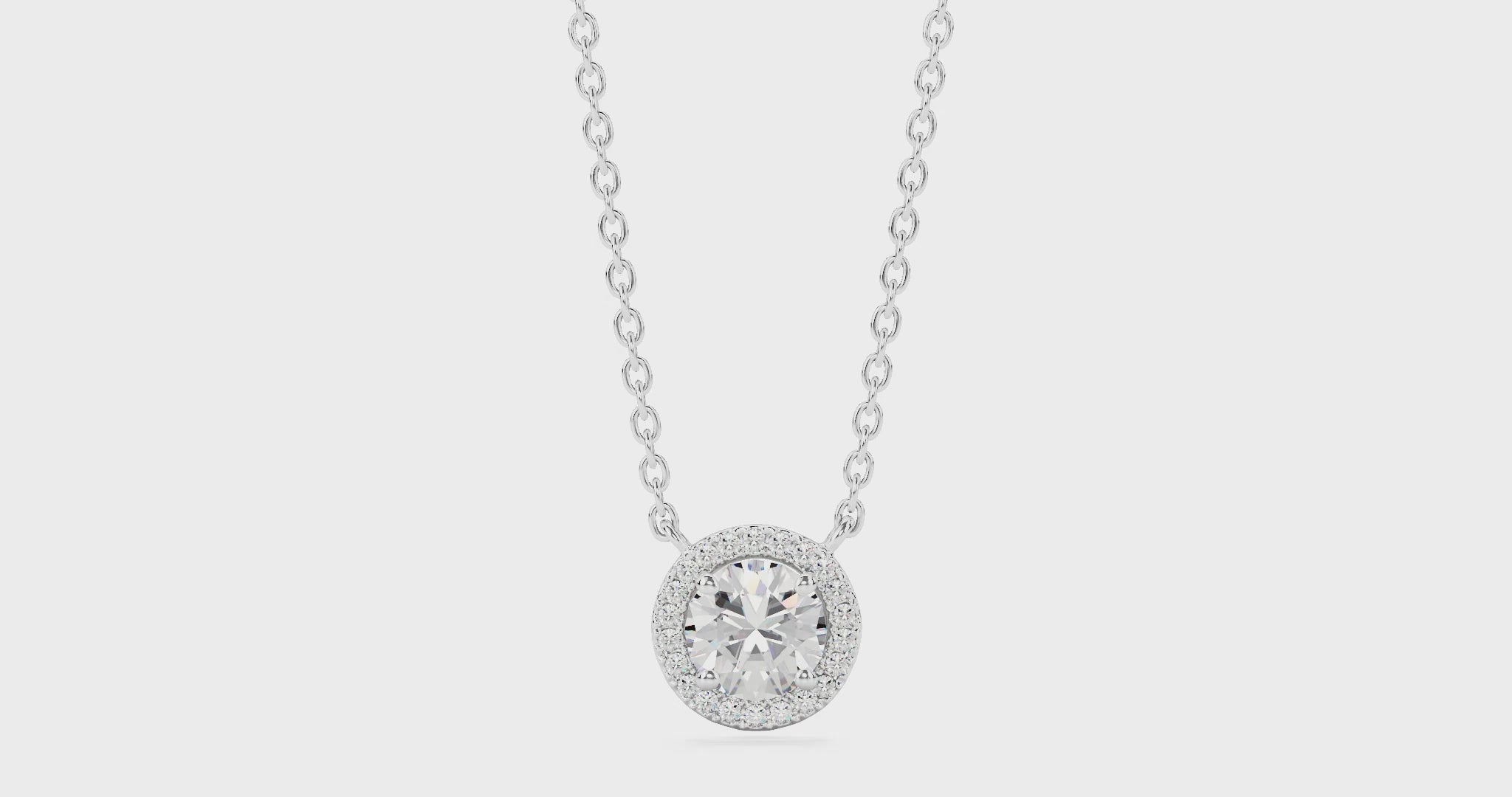 1 carat total weight white round brilliant halo diamond pendant in 14k white gold 360 video