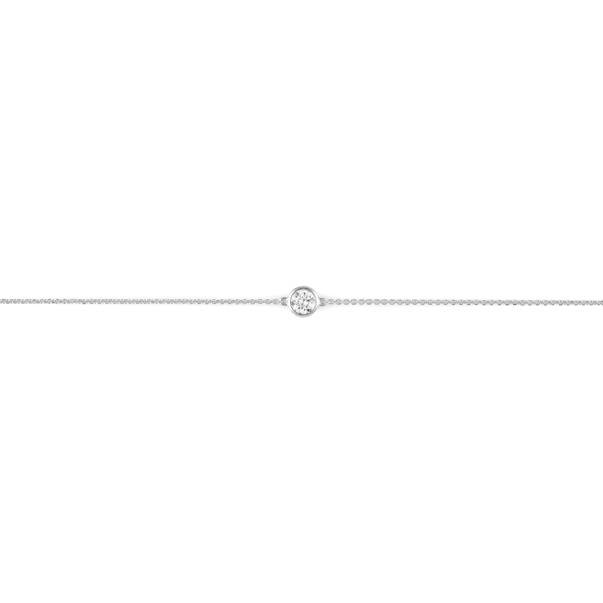 Flat overview of white gold, 0.25 carat bezel bracelet