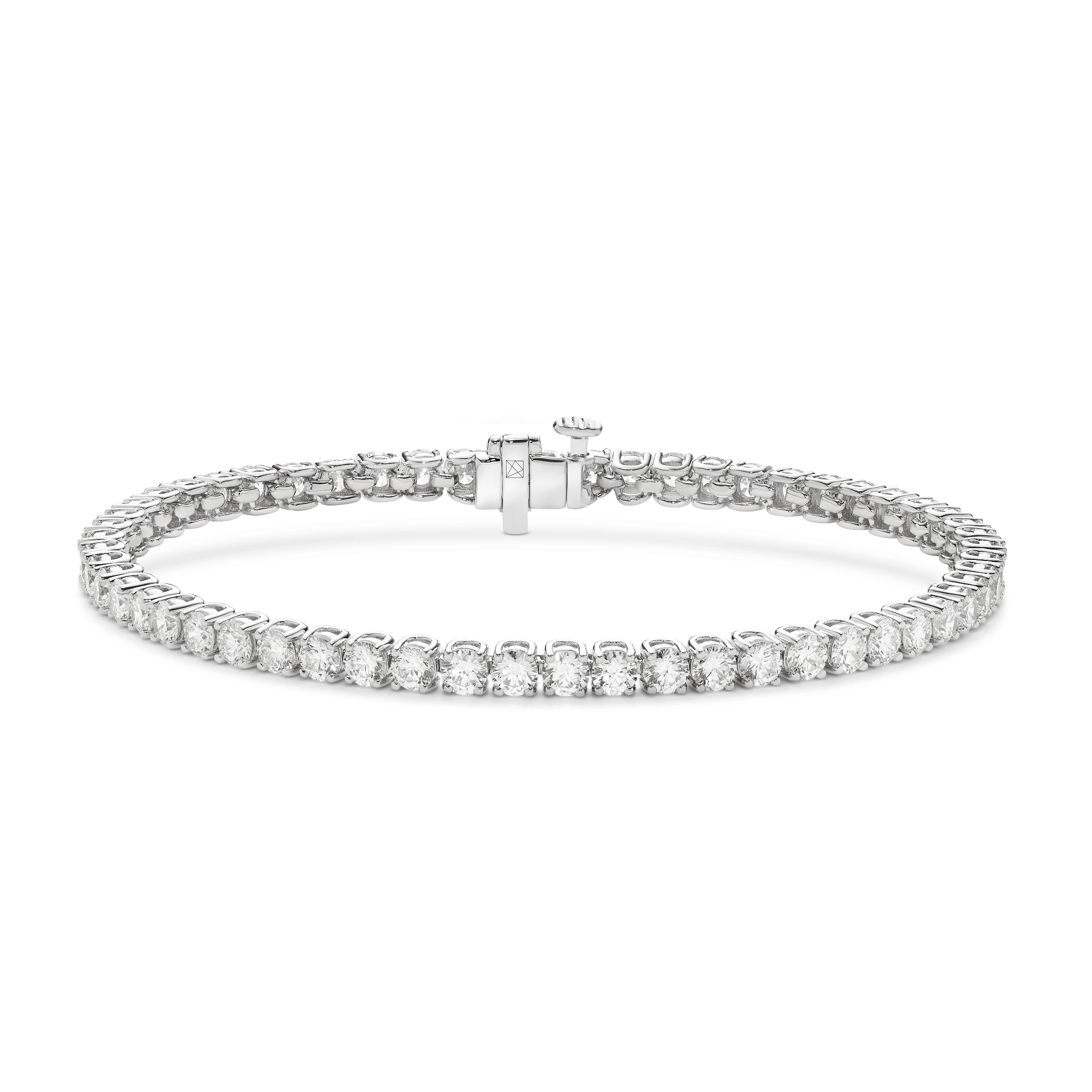 Front view of 5.25 carat total weight white gold tennis bracelet