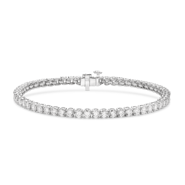 Front view of 5.25 carat total weight white gold tennis bracelet