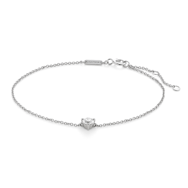 Front view of white gold, lab-grown 0.25 carat round brilliant mini bracelet