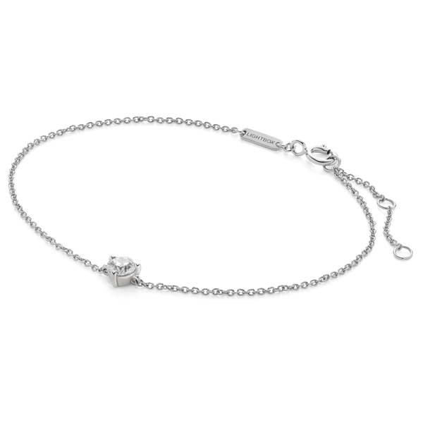 Side view of white gold, lab-grown 0.25 carat round brilliant mini bracelet