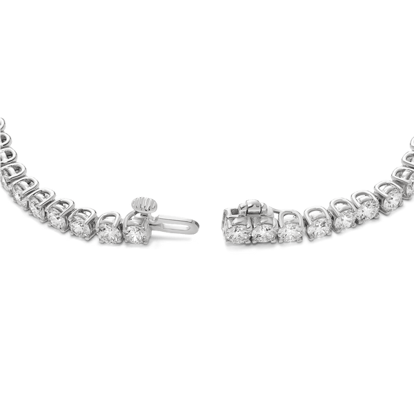 Open clasp image of 6.75 carat total weight white gold tennis necklace