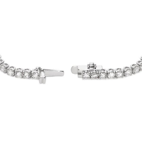 Open clasp image of 7.2 carat total weight white gold tennis bracelet