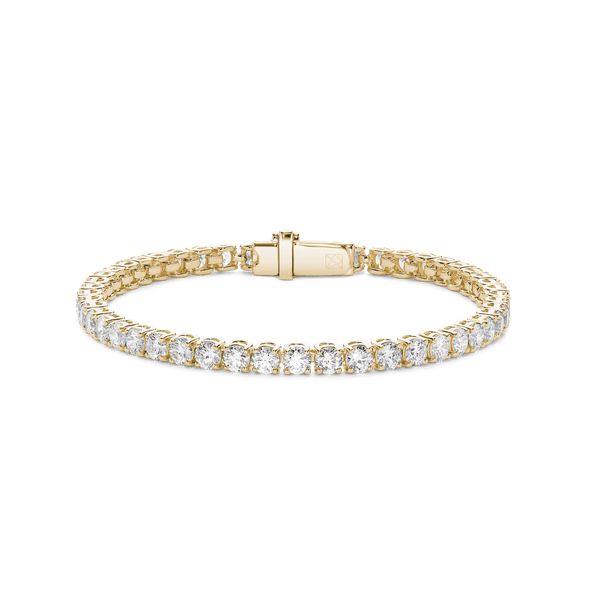 Front view of 7.2 carat total weight yellow gold tennis bracelet