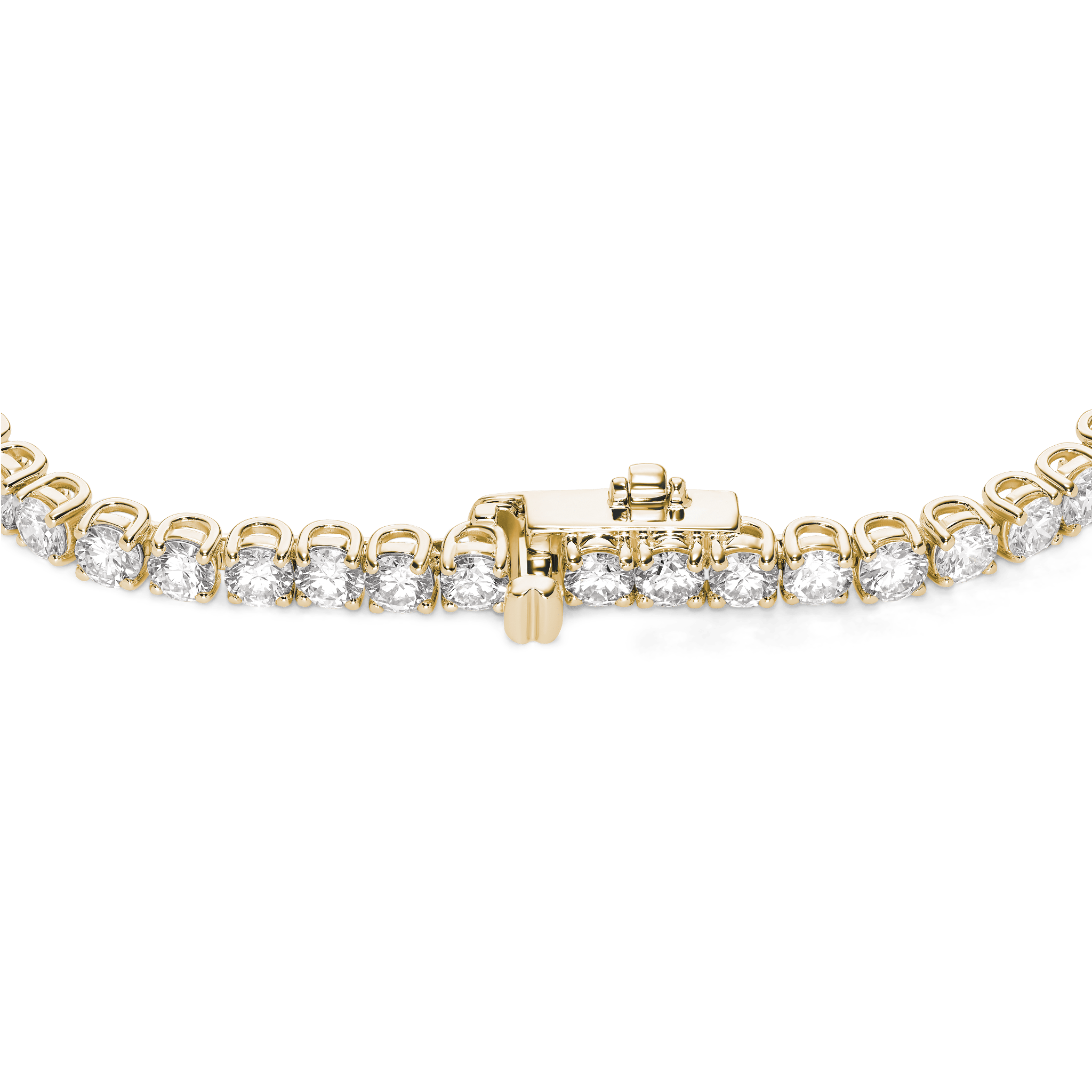 Closed clasp image of 7.2 carat total weight yellow gold tennis bracelet