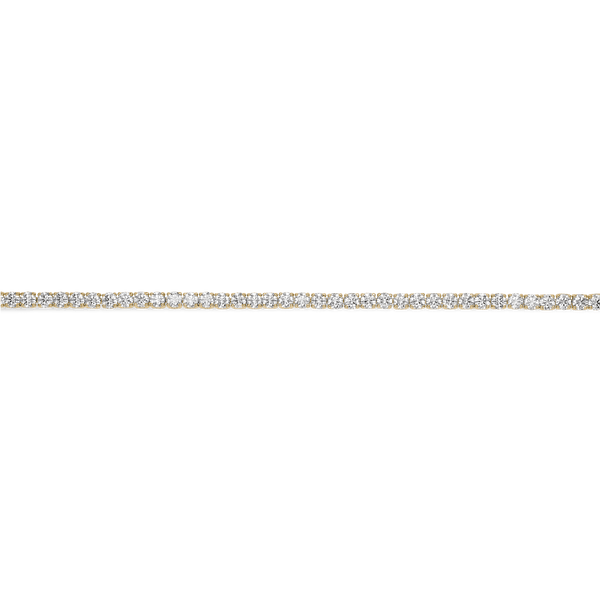 Straight overview of 7.2 carat total weight yellow gold tennis bracelet