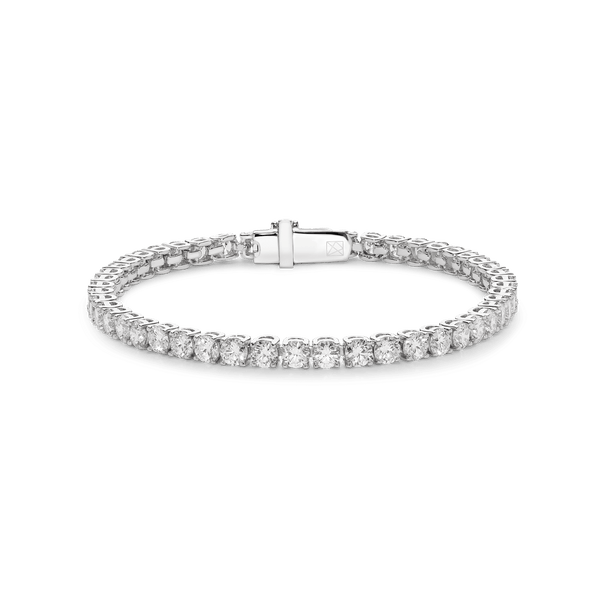 Front view of 7.2 carat total weight white gold tennis bracelet