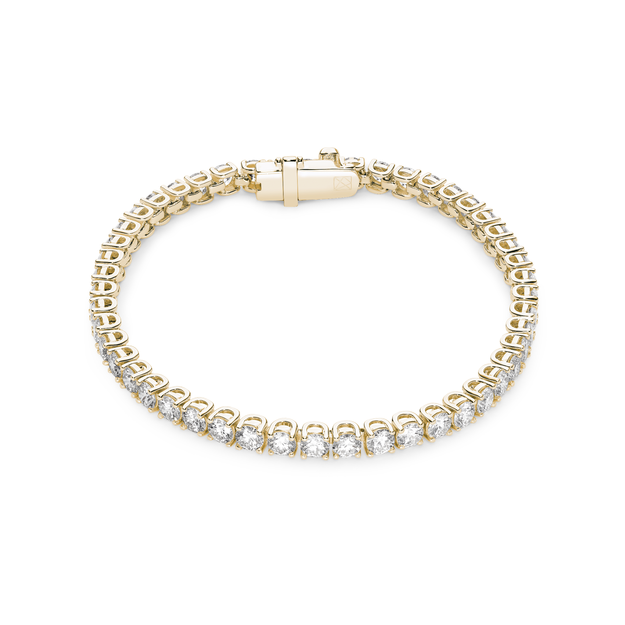 Overview of 7.2 carat total weight yellow gold tennis bracelet