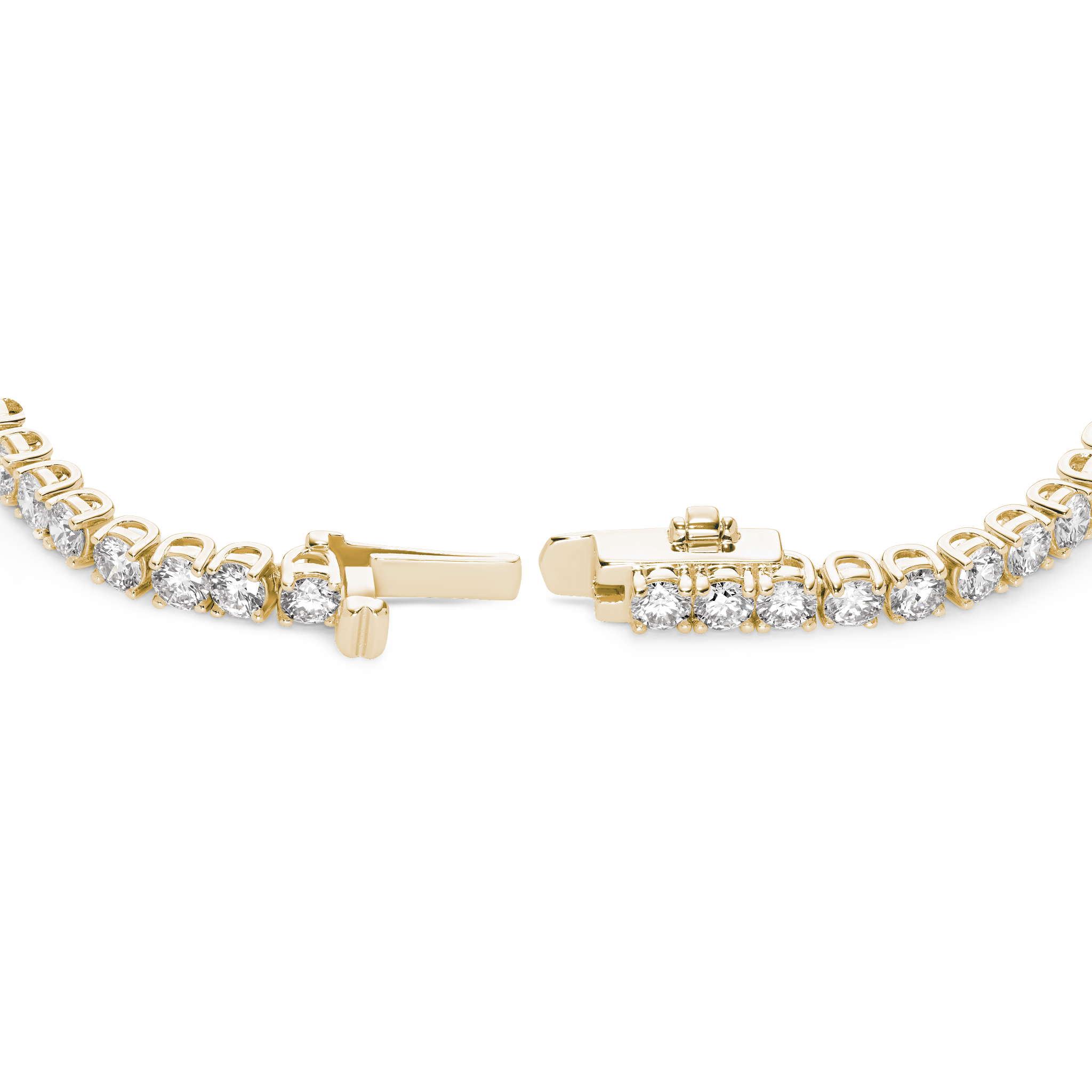 Open clasp image of 7.2 carat total weight yellow gold tennis bracelet