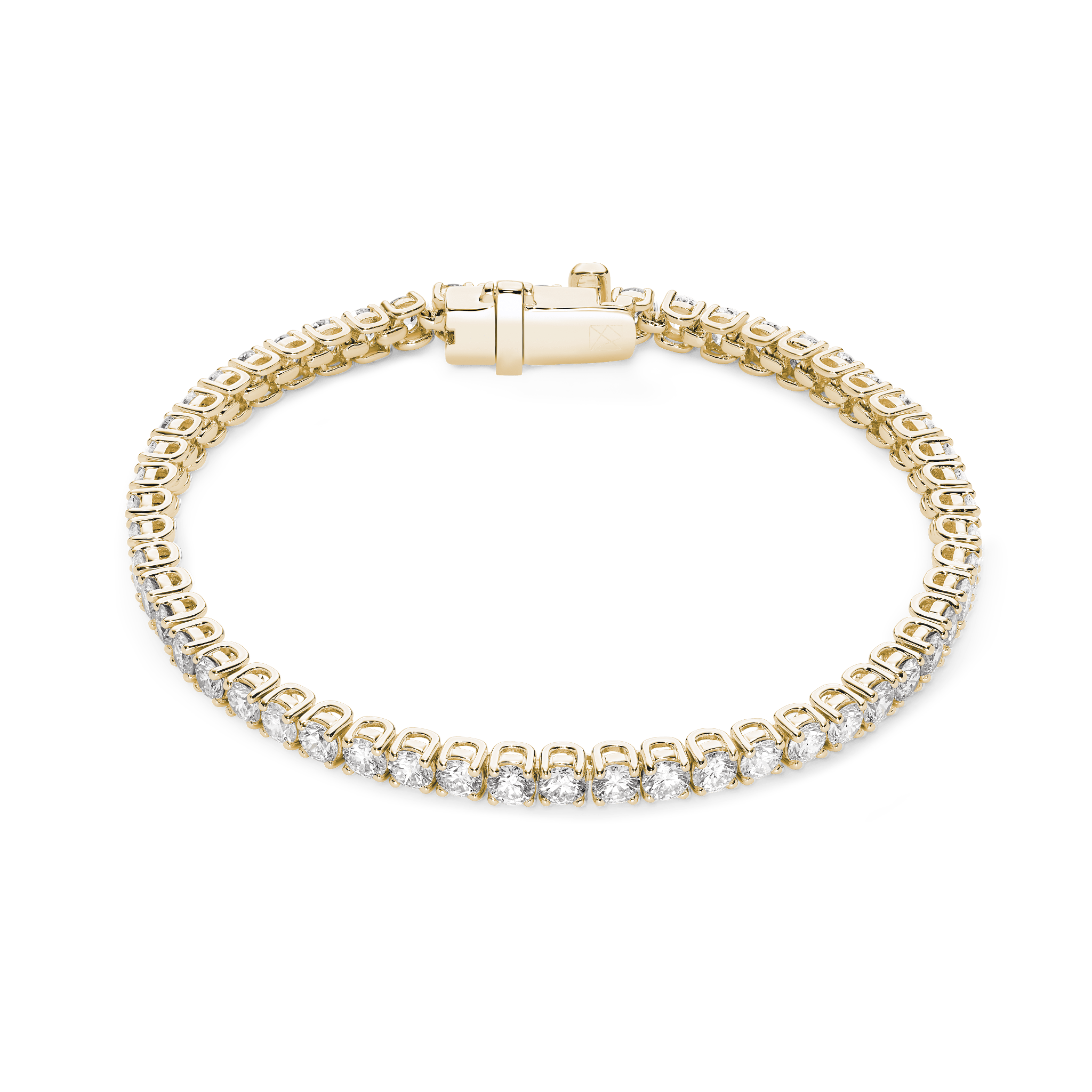 Overview of 5.25 carat total weight yellow gold tennis bracelet