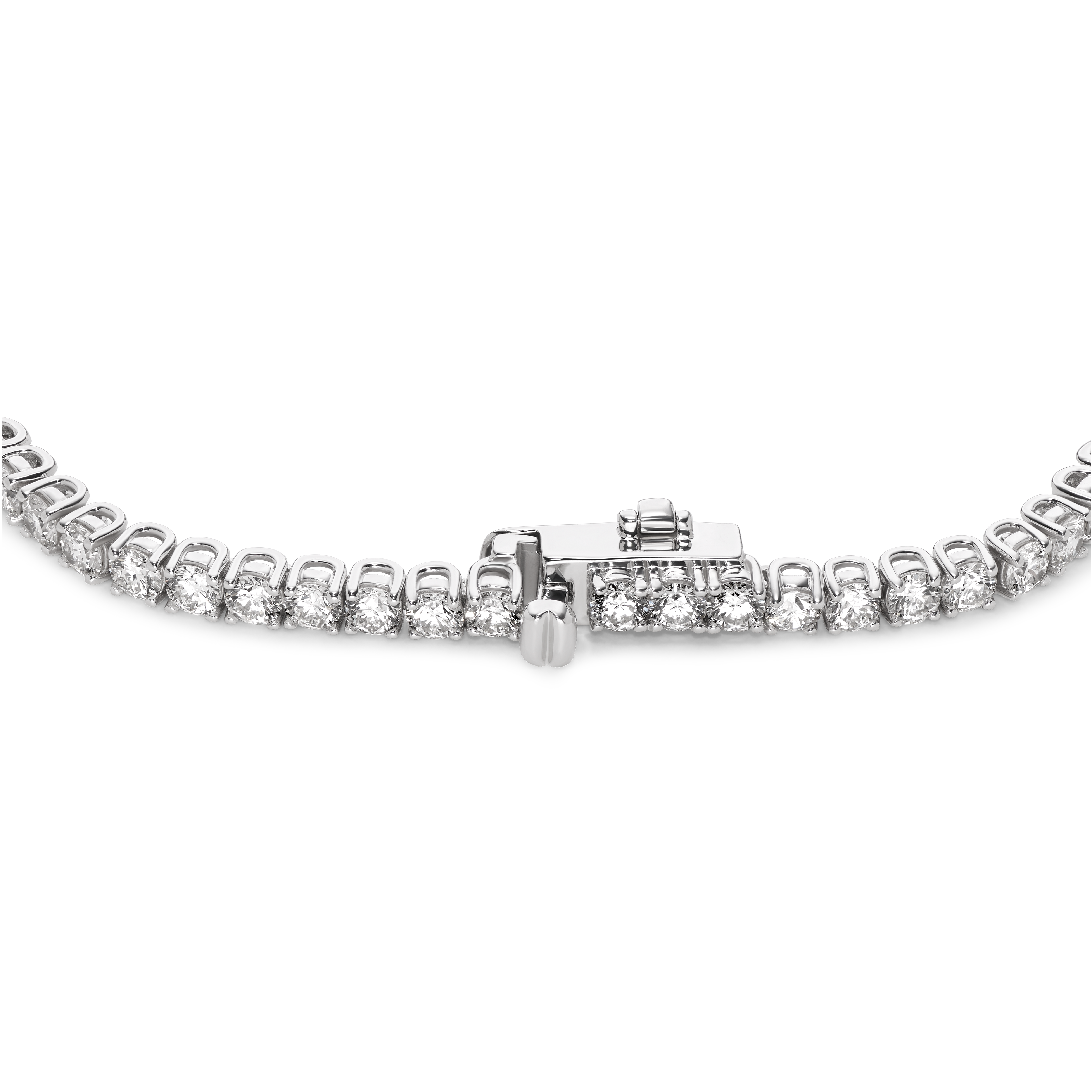 Closed clasp image of 5.25 carat total weight white gold tennis necklace