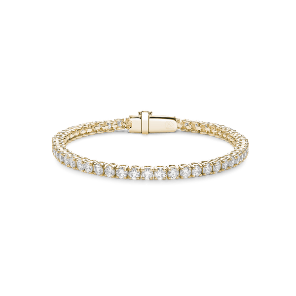 Front view of 5.25 carat total weight yellow gold tennis bracelet