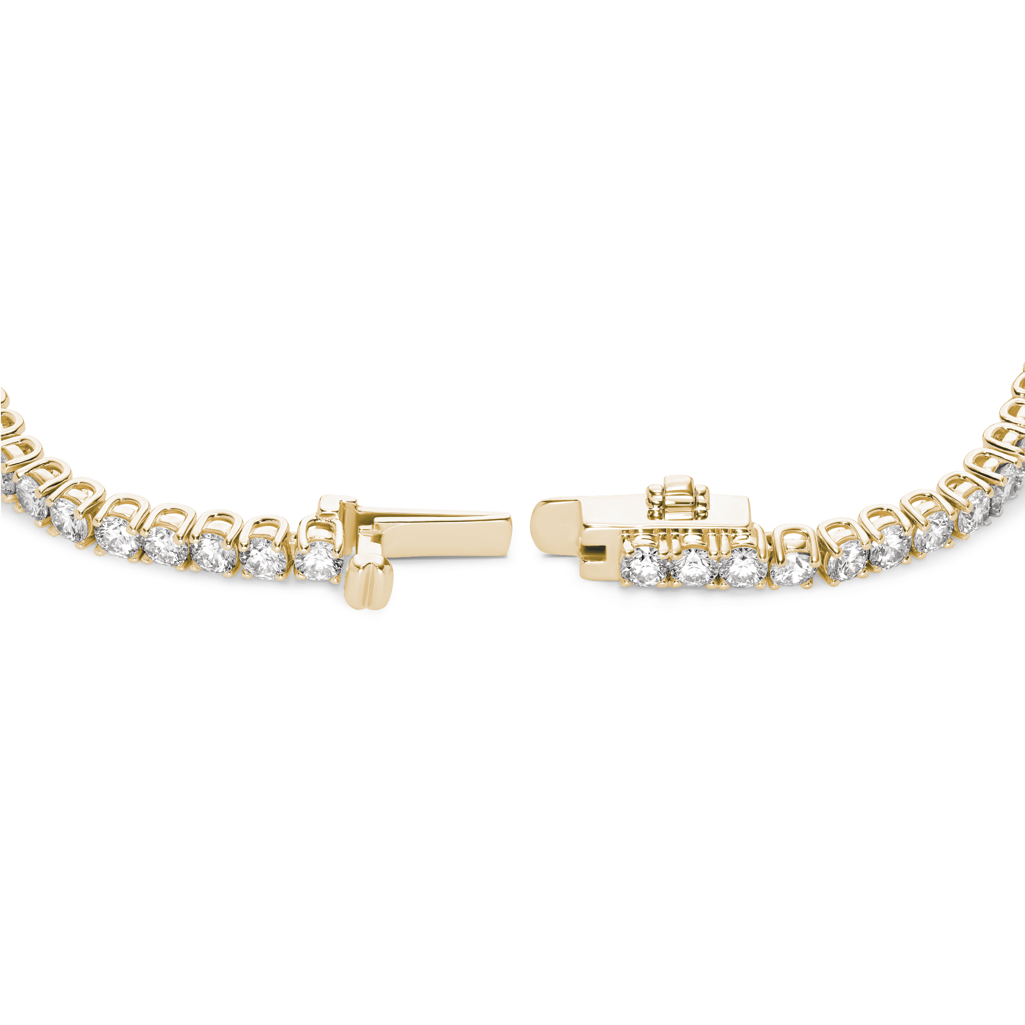 Open clasp image of 5.25 carat total weight yellow gold tennis bracelet