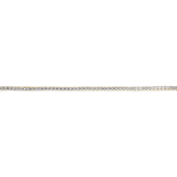 Straight overview of 5.25 carat total weight yellow gold tennis bracelet