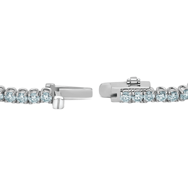 Open clasp image of blue tennis bracelet in white gold