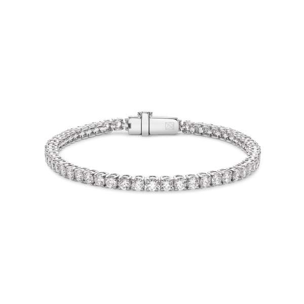 Front view of 5.5 carat total weight white gold tennis bracelet