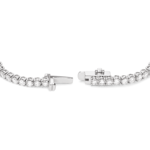 Open clasp image of 5.5 carat total weight white gold tennis bracelet