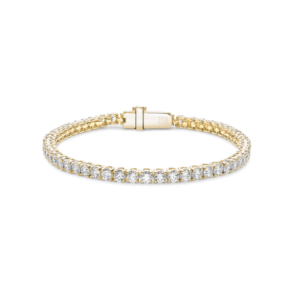 Front view of 5.5 carat total weight yellow gold tennis bracelet