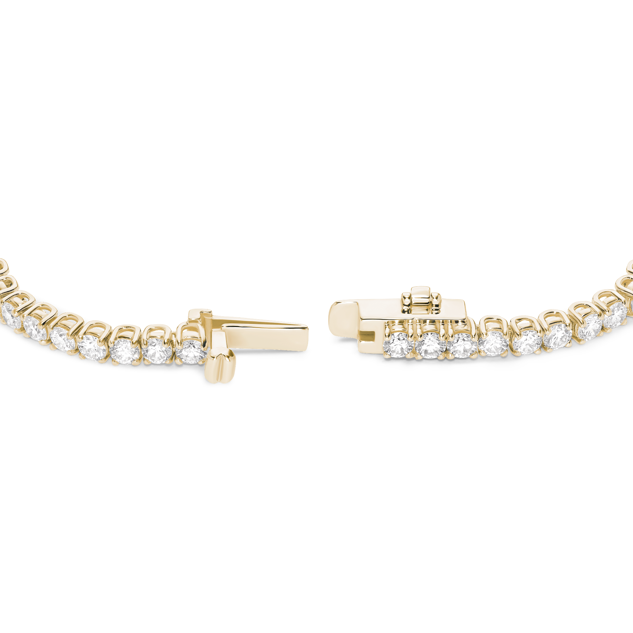 Open clasp image of 5.5 carat total weight yellow gold tennis bracelet