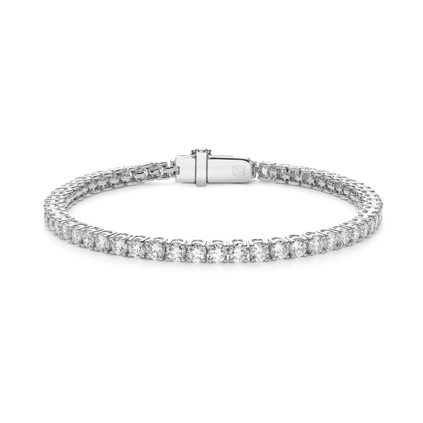 Front view of 5.5 carat total weight white gold tennis bracelet