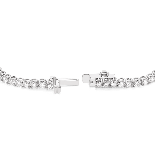 Open clasp image of 5.5 carat total weight white gold tennis bracelet