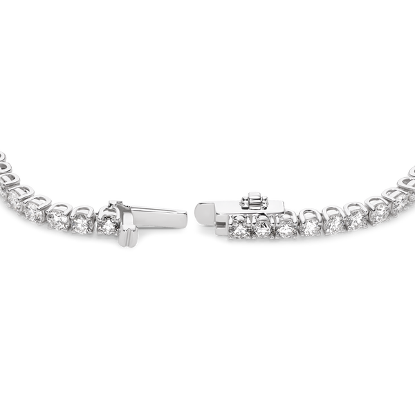 Open clasp image of 6.75 carat total weight white gold tennis bracelet