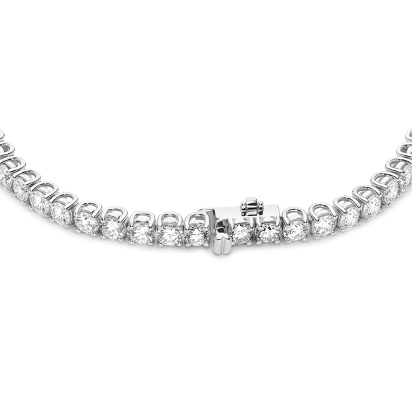 Closed clasp image of 9.25 carat total weight white gold tennis necklace