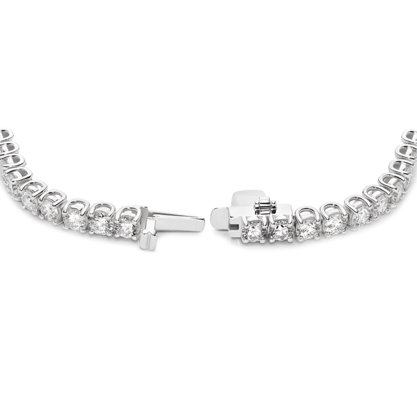 Open clasped image of 9.25 carat total weight white gold tennis necklace