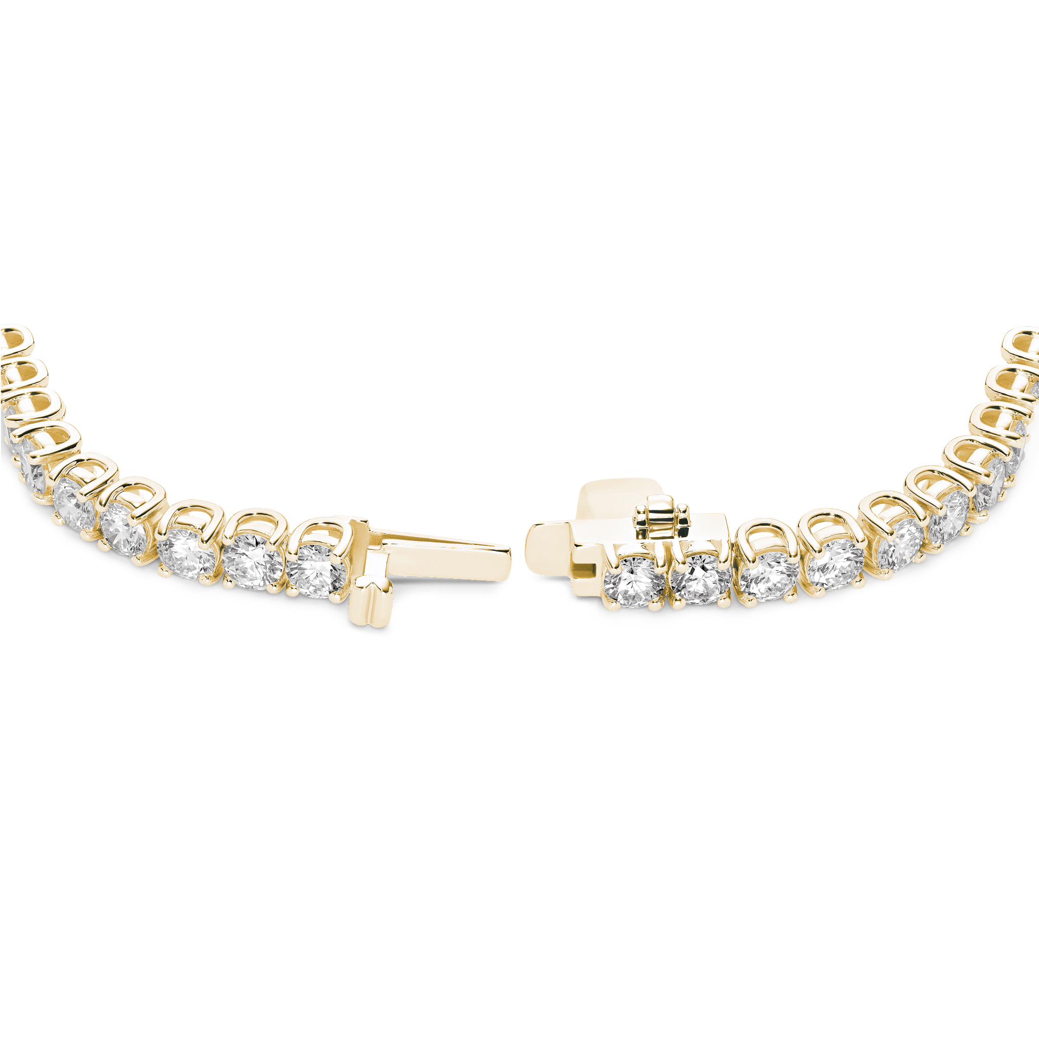 Open clasp image of 9.25 carat total weight yellow gold tennis bracelet