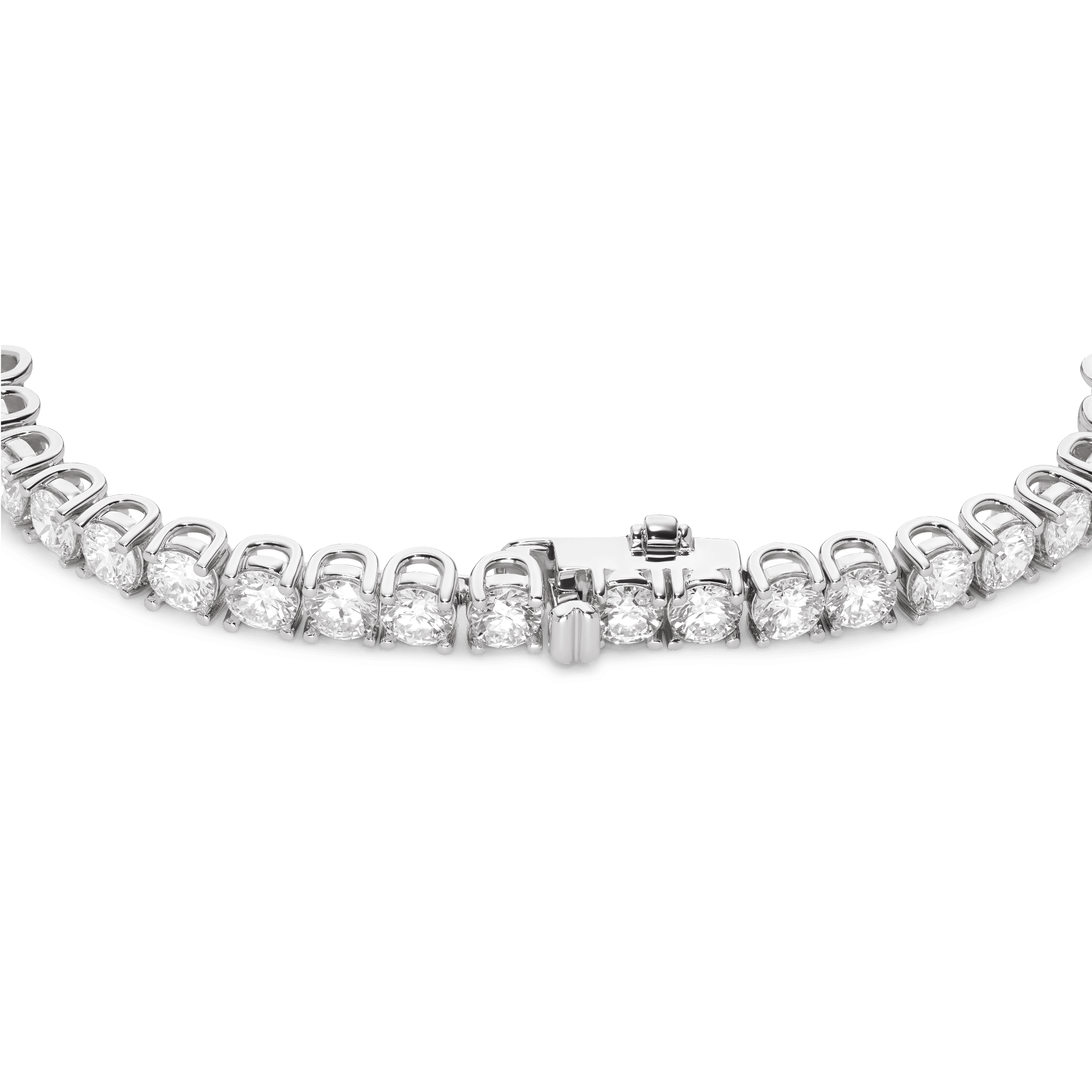 Closed clap image of 9.25 carat total weight white gold tennis bracelet