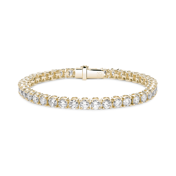 Front view of 9.25 carat total weight yellow gold tennis bracelet