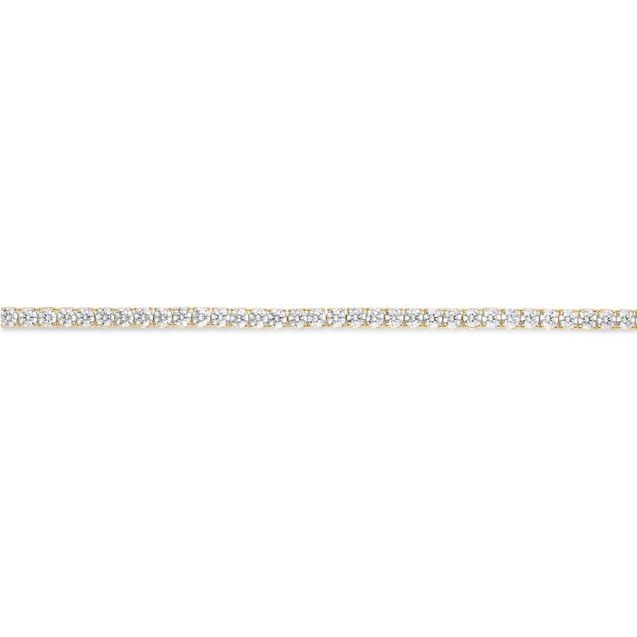 Straight overview of 9.25 carat total weight yellow gold tennis bracelet