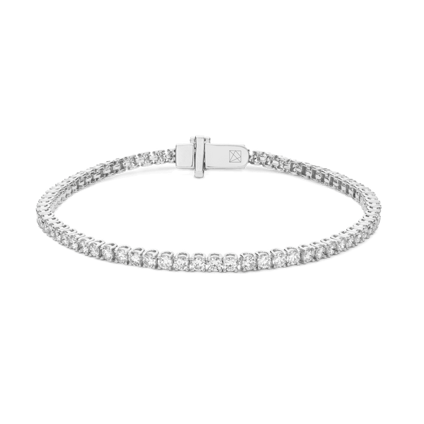 Front view of white gold, mini tennis bracelet