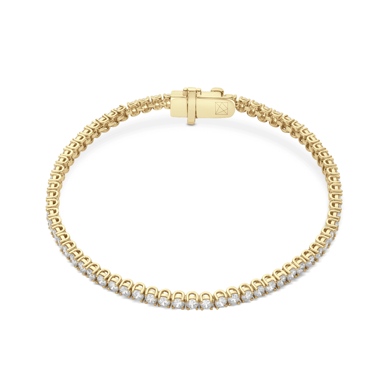 Overview of yellow gold, mini tennis bracelet 