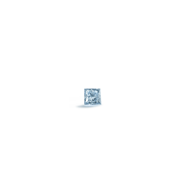 Front view of a 0.625 carat blue princess cut diamond