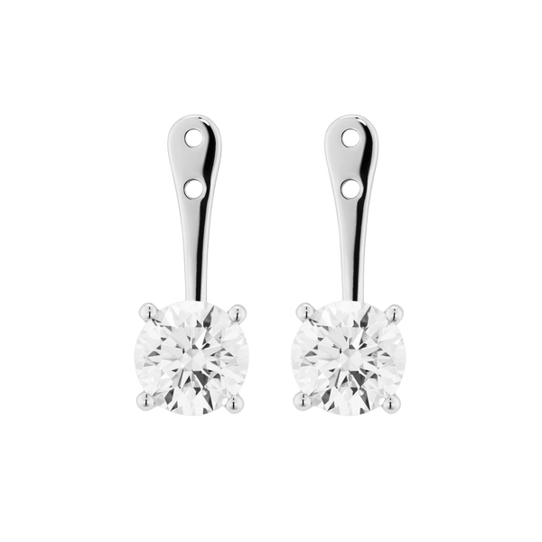 Front view of 2 carat round brilliant white gold earring jackets 