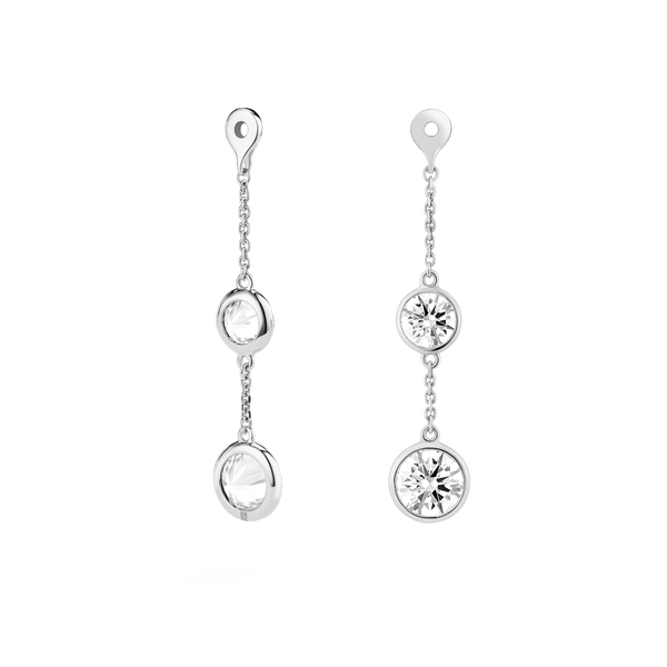 Back view of white gold double drop bezel earring jackets