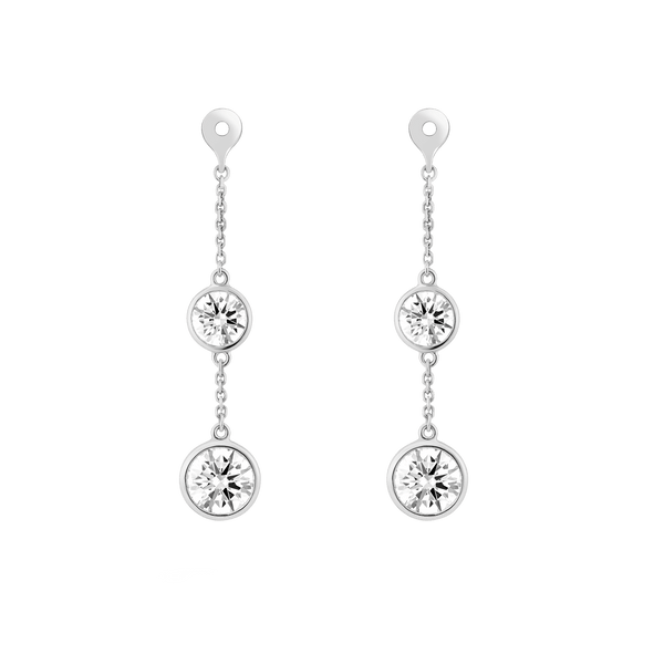 Front view of white gold double drop bezel earring jackets