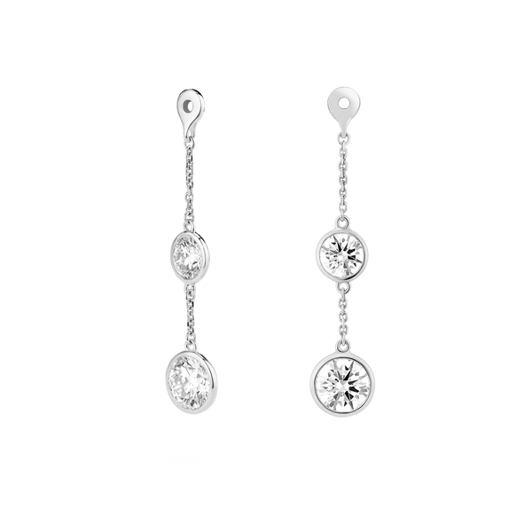 Side view of white gold double drop bezel earring jackets