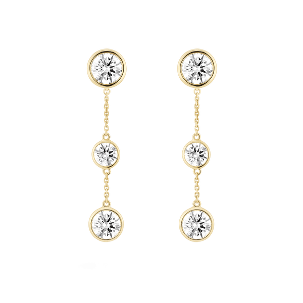 Front view of white gold double drop bezel earring jackets with bezel studs