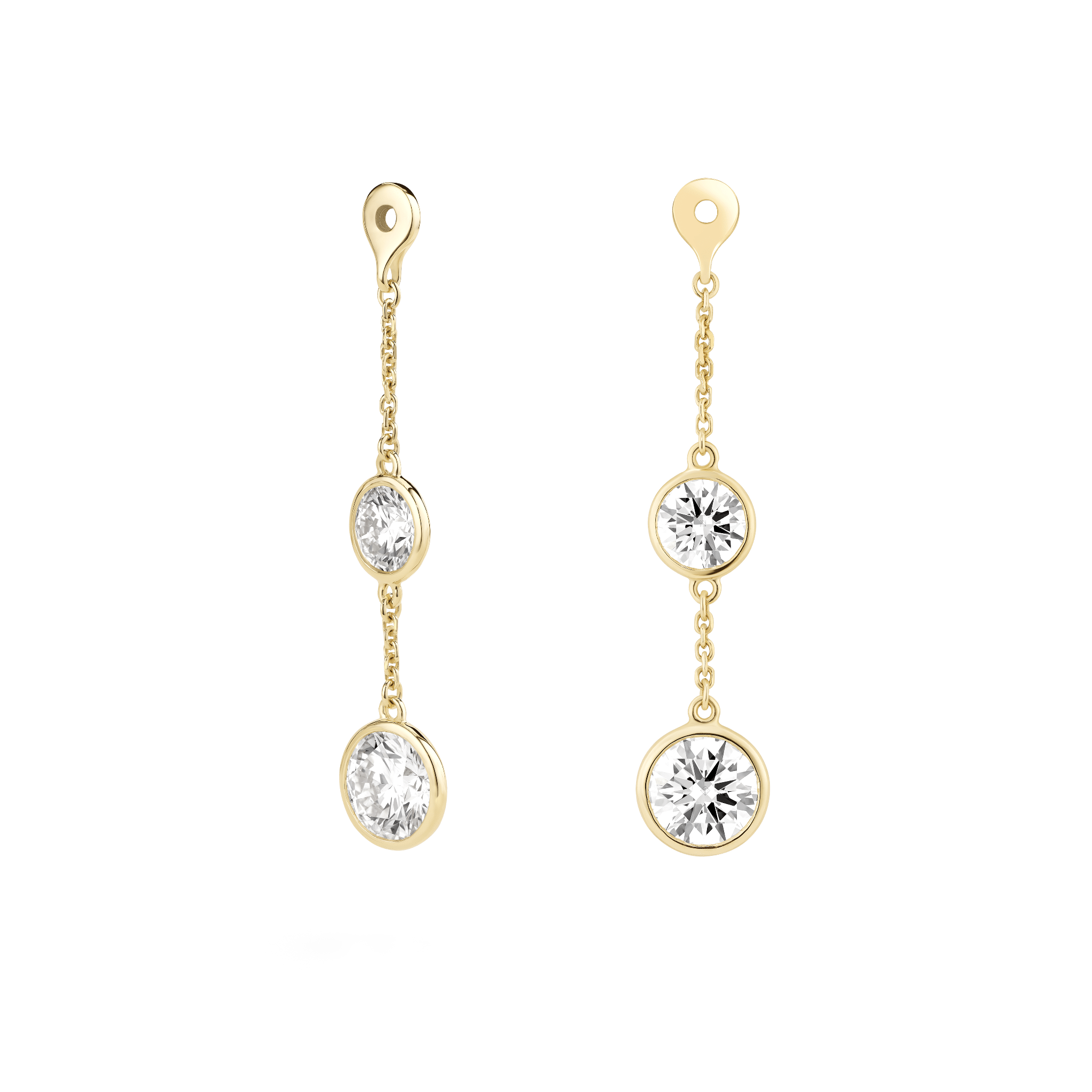 Side view of white gold double drop bezel earring jackets