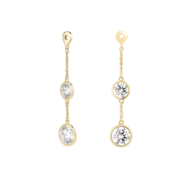 Side view of white gold double drop bezel earring jackets