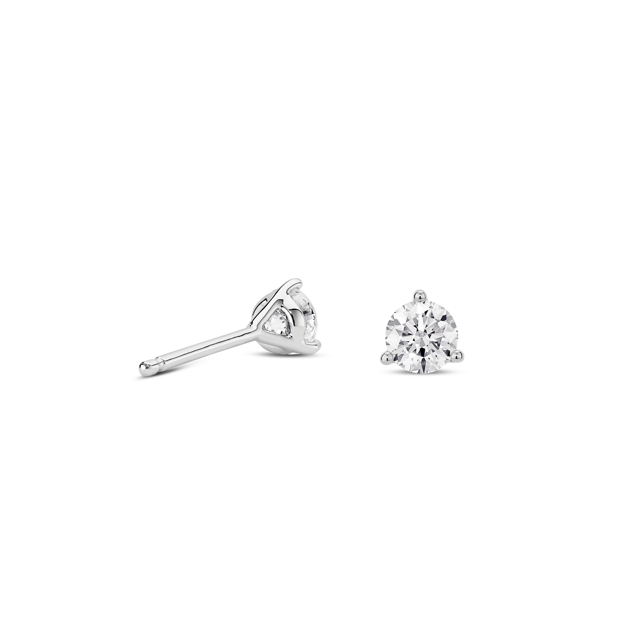 Back view of white gold, lab-grown 0.5 carat total weight round brilliant studs