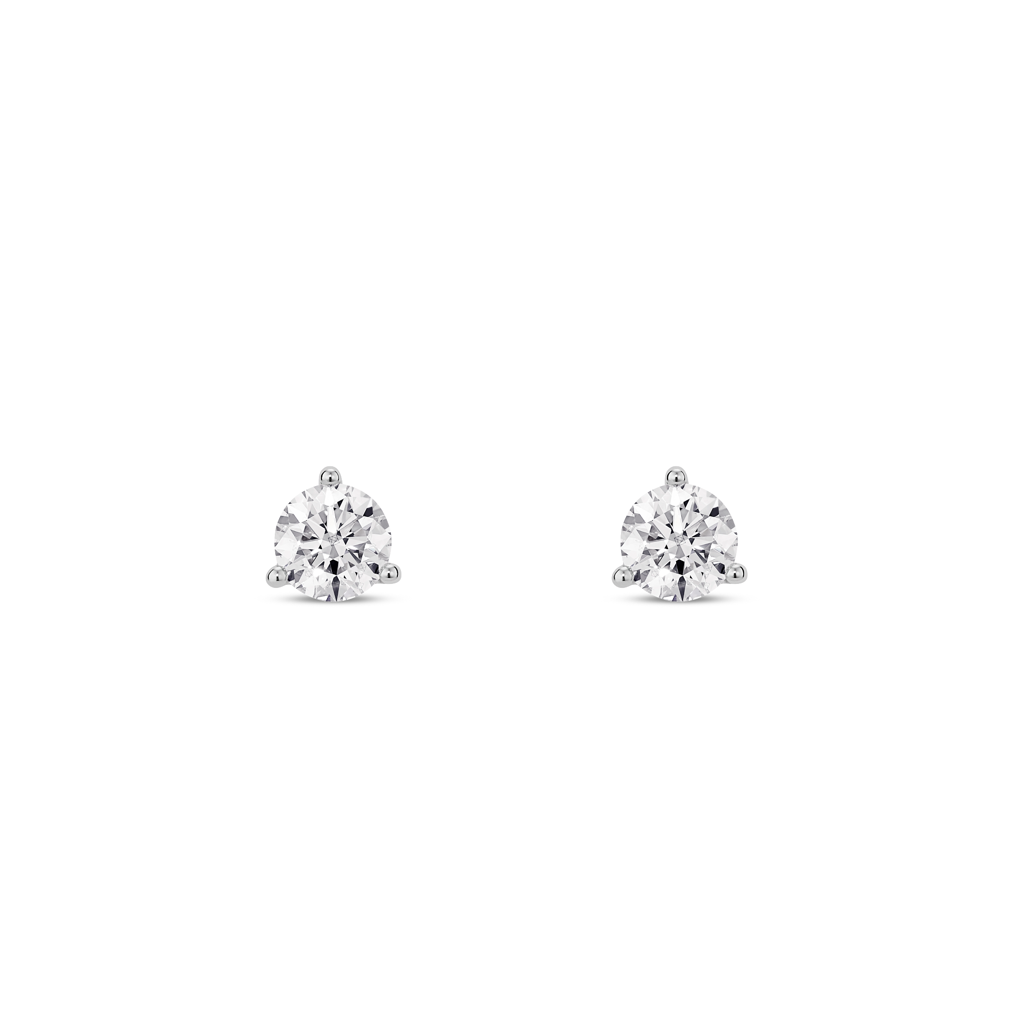 Front view of white gold, lab-grown 0.5 carat total weight round brilliant studs