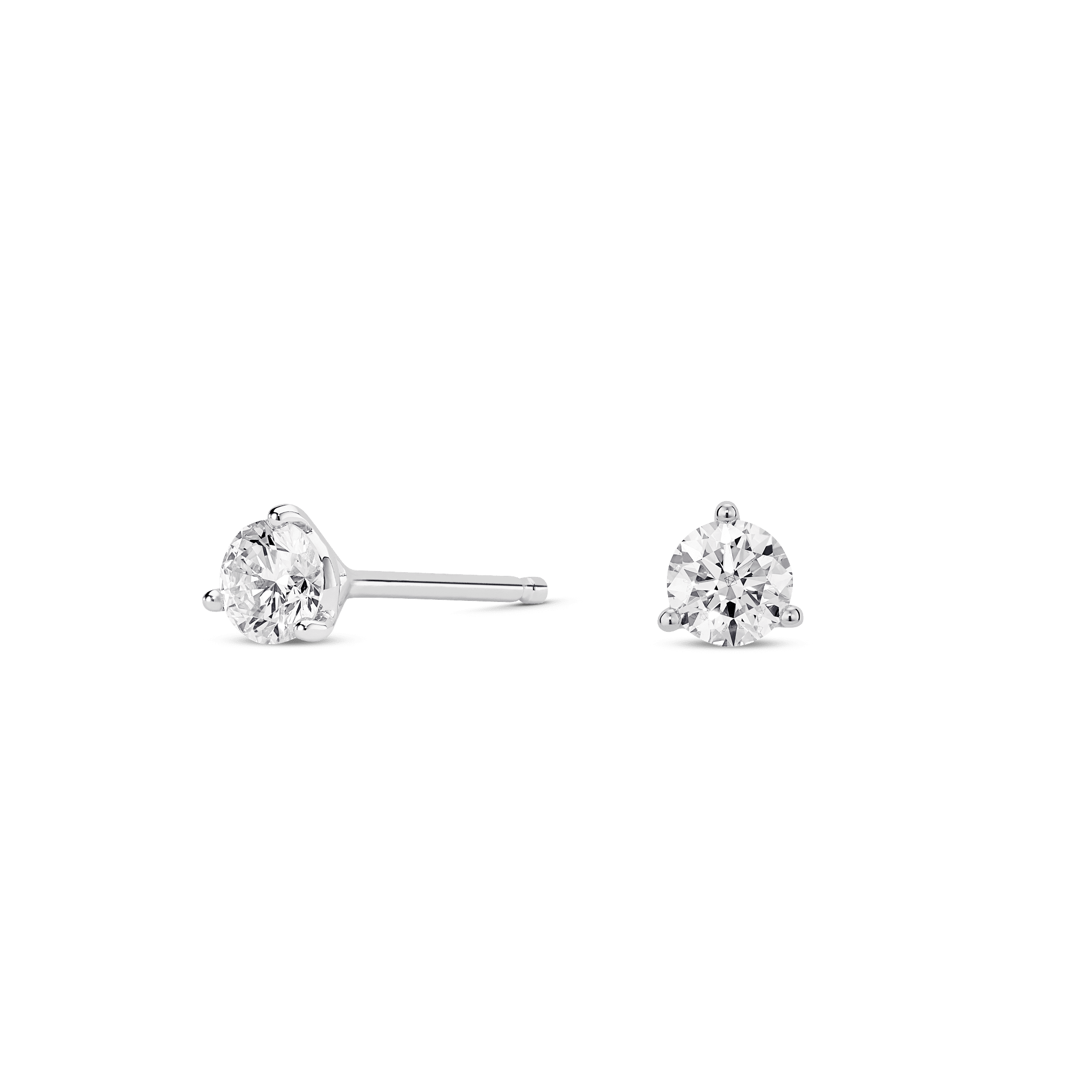 Side view of white gold, lab-grown 0.5 carat total weight round brilliant studs