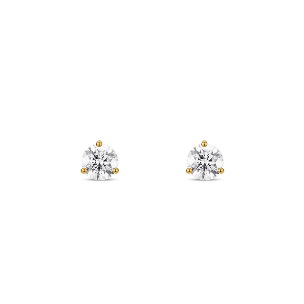 Front view of yellow gold, lab-grown 0.5 carat total weight round brilliant studs