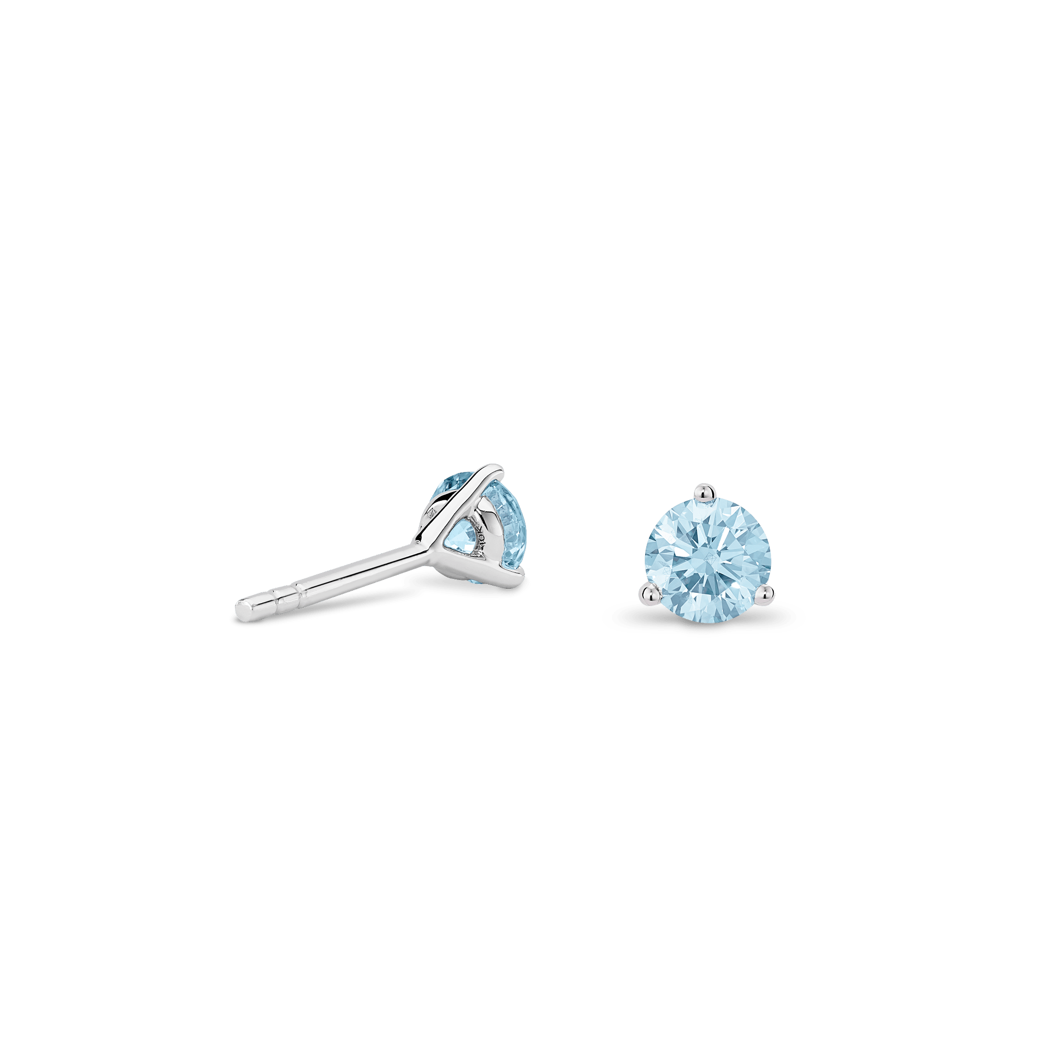 Back view of white gold, lab-grown blue 0.5 carat total weight round brilliant studs